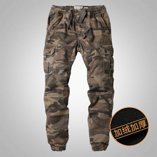 加绒加厚潮牌保暖多口袋迷彩裤