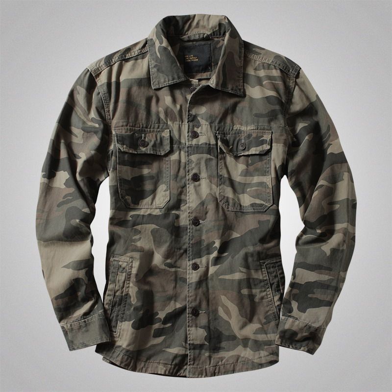 美式迷彩服多口袋夹克衫重磅外套