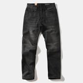 厚款 重磅美式 猫须 宽松弹力黑色工装 裤 复古砂洗牛仔裤 直筒休闲男式