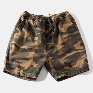 美式 短裤 复古工装 中裤 户外潮 夏季 宽松直筒三四分迷彩马裤 重磅男士