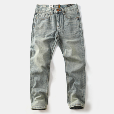 重磅纯棉复古做旧直筒男牛仔裤