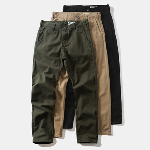 男士 裤 阿美咔叽小直筒修身 卡其休闲裤 日式 军绿色户外长裤 复古工装