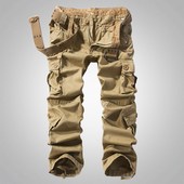 重磅卡其宽松直筒休闲裤 户外迷彩大码 多口袋工装 男长裤 潮流 裤 美式