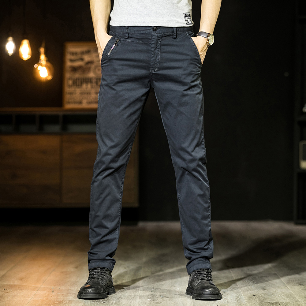 美式直筒修身纯棉商务弹力休闲裤