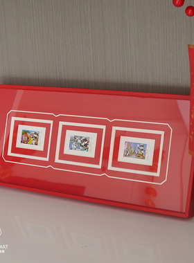 卡通黑猫警长邮票个性装裱红色卡纸叠加设计儿童房相框挂画壁画