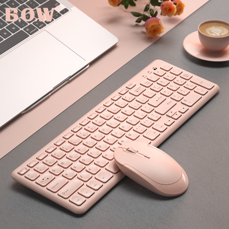 【送键盘膜】BOW航世无线键鼠笔记本电脑超薄外设USB静音键盘鼠标套装台式便携办公用无声小粉色女生可爱