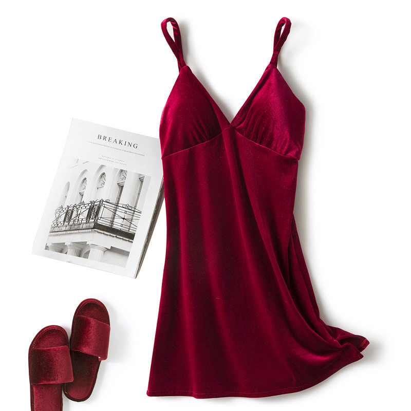 睡衣女秋冬款金丝绒性感吊带睡裙内衣带胸垫红色高级感家居服短裙,女士内衣/男士内衣/家居服,睡裙,淘宝优惠券,粉丝福利购,淘宝优惠卷