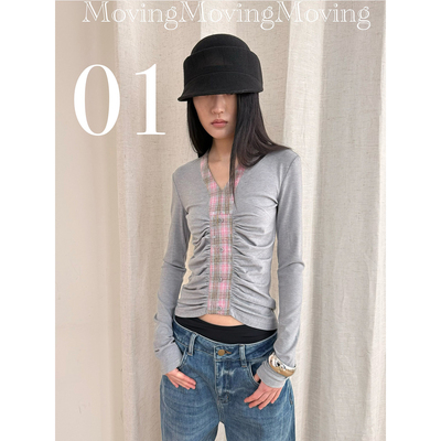 MovingMovingMoving 拼接珠片撞色打底上衣