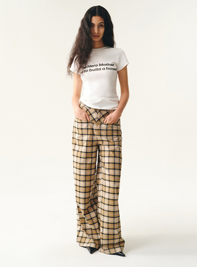 MovingMovingMoving 撞色格子西裤女夏季阔腿长裤