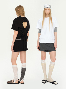 MovingMovingMoving 5/16 20:00 黑白微落肩镂空露背蝴蝶结T恤