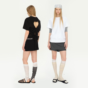 MovingMovingMoving 5/16 20:00 黑白微落肩镂空露背蝴蝶结T恤