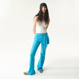 MovingMovingMoving 水蓝色裙片裙裤卫裤女春装设计感阔腿长裤