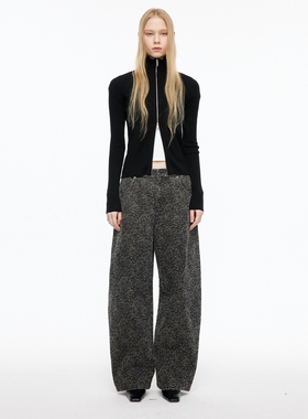 MovingMovingMoving 烟灰色豹纹牛仔弯刀裤香蕉裤女春装