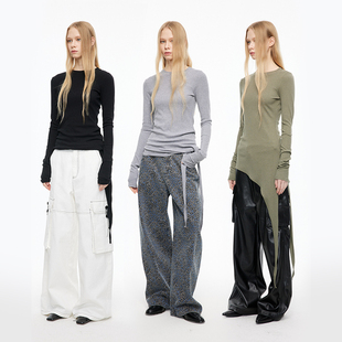 MovingMovingMoving 斜摆打结多穿法针织衫女修身不规则打底上衣