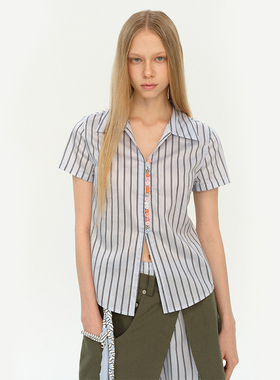 MovingMovingMoving 6/03 20:00 多纽扣条纹短袖衬衫