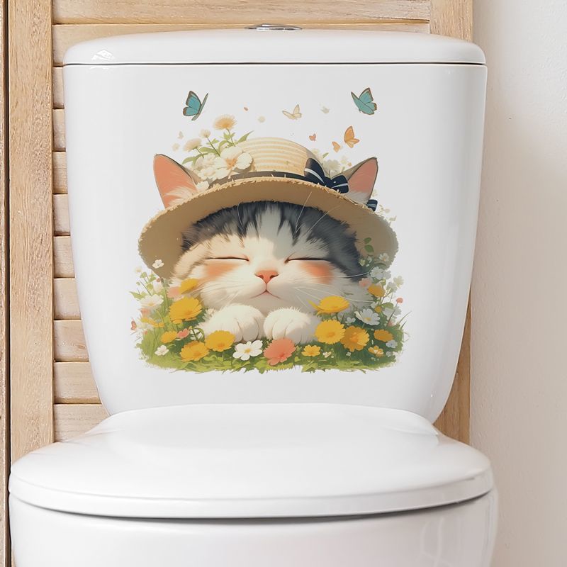 可爱猫咪睡觉防水自粘马桶贴