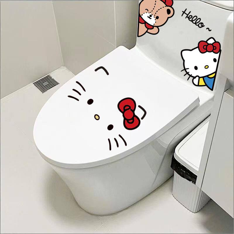 HelloKitty马桶贴纸可爱卡通浴室卫生间装饰贴画防水自粘马桶盖贴