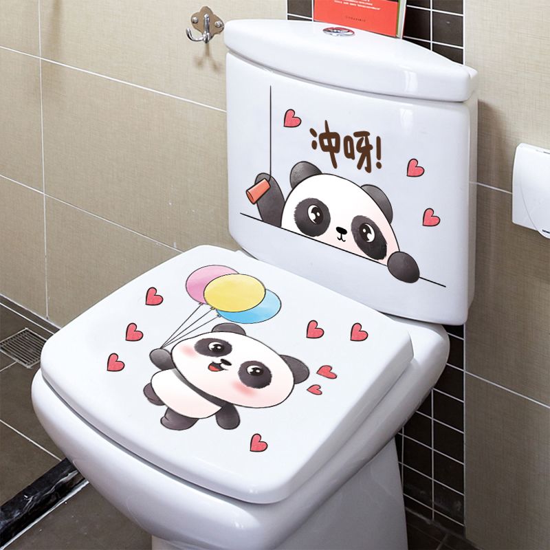 可爱气球熊猫防水自粘马桶贴