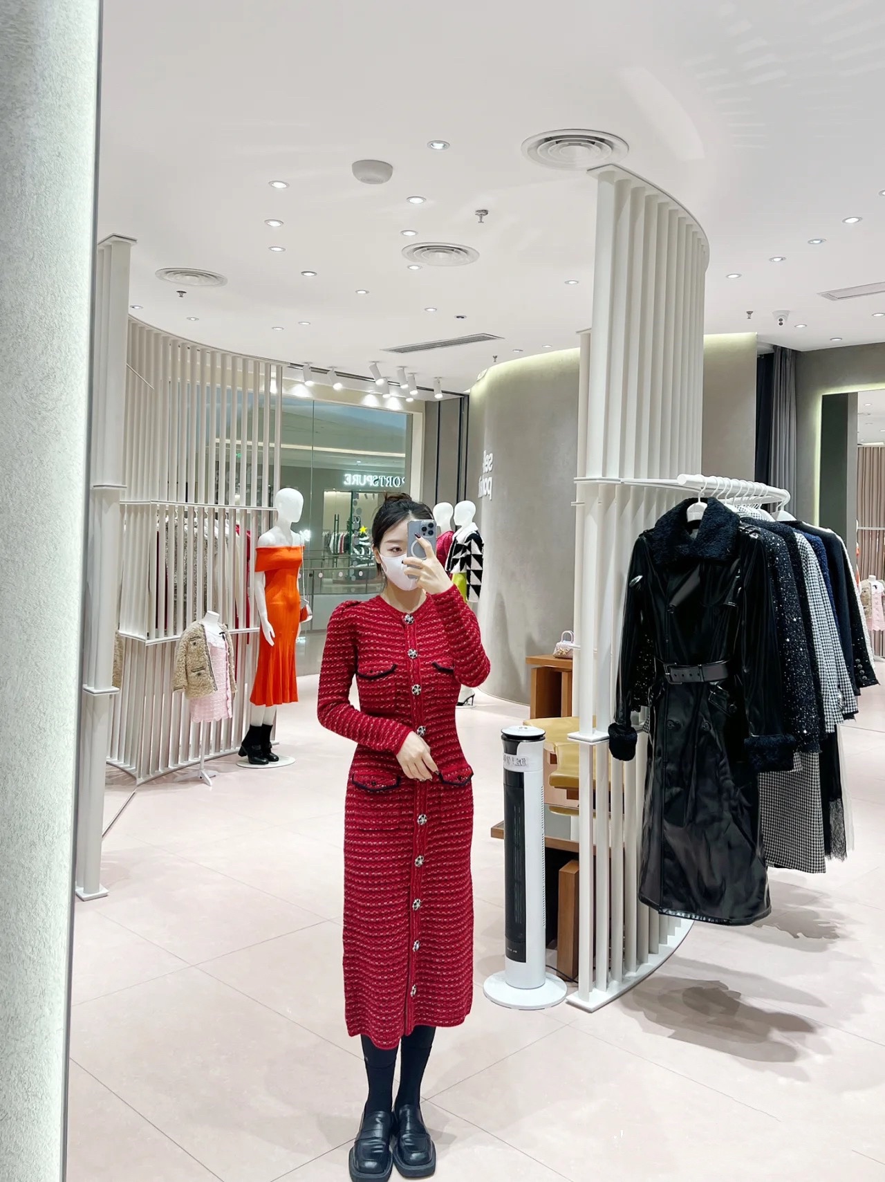 秋冬红色羊毛纯色长裙