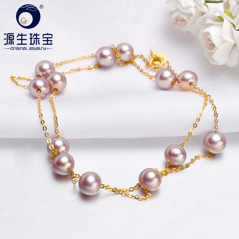 源生珠宝 书雪淡水珍珠满天星项链18k金白珠饰品锁骨颈链女可叠戴