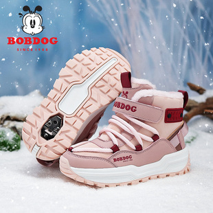 巴布豆女童雪地靴2025新款冬季男孩加厚保暖狼爪防滑扣儿童大棉靴