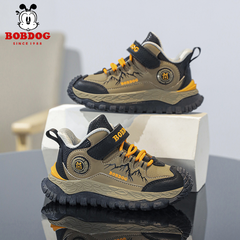 巴布豆儿童登山鞋防水皮面软底鞋