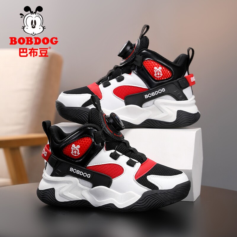 巴布豆男童篮球鞋透气网面儿童鞋子软底防滑旋转扣中大童运动网鞋