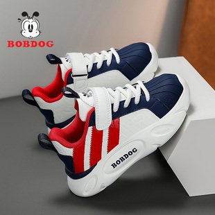 巴布豆男童鞋子秋冬款皮面防水中大童软底跑步鞋女孩休闲百搭板鞋
