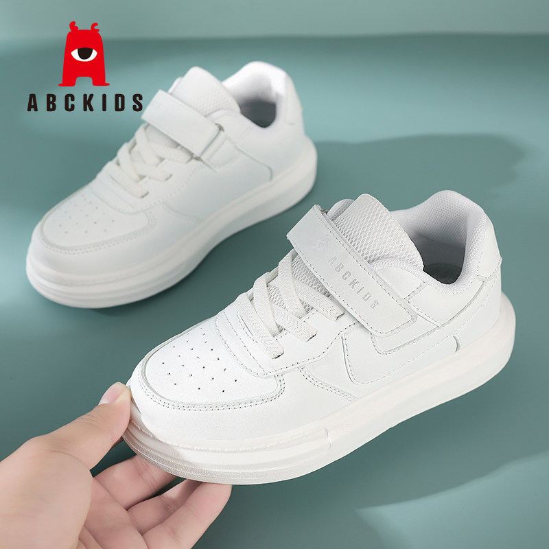 ABCkids童鞋儿童透气小白鞋春夏季皮面白色运动鞋女孩单网跑步鞋