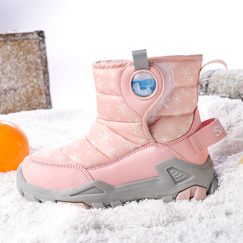 thumbnail for Children's shoes, girls' thickened snow boots, anti-slip crampons, children's high-top cotton shoes, boys, small children's waterproof fleece booties