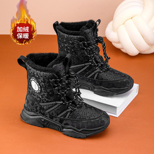 ABCkings女童棉鞋儿童黑色雪地靴冬季加绒加厚女孩户外抗寒大棉靴