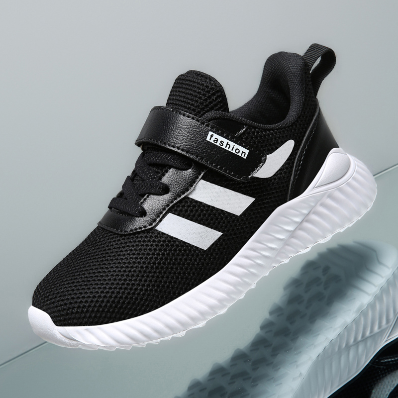 ABCkings男童运动鞋透气网面纯黑色中大童男孩软底防滑跑步小白鞋