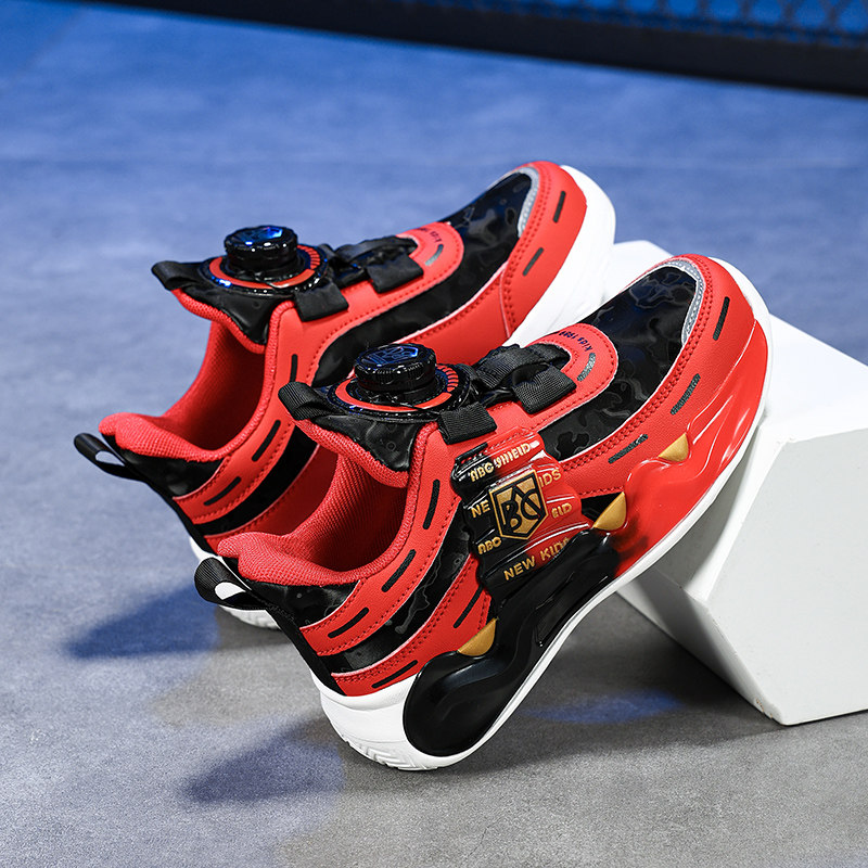 ABC SHIELD儿童鞋子红色运动鞋秋冬款防水皮面男童跑步鞋女孩冬鞋