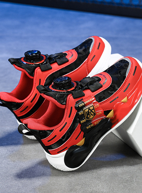 ABC SHIELD儿童鞋子红色运动鞋秋冬款防水皮面男童跑步鞋女孩冬鞋