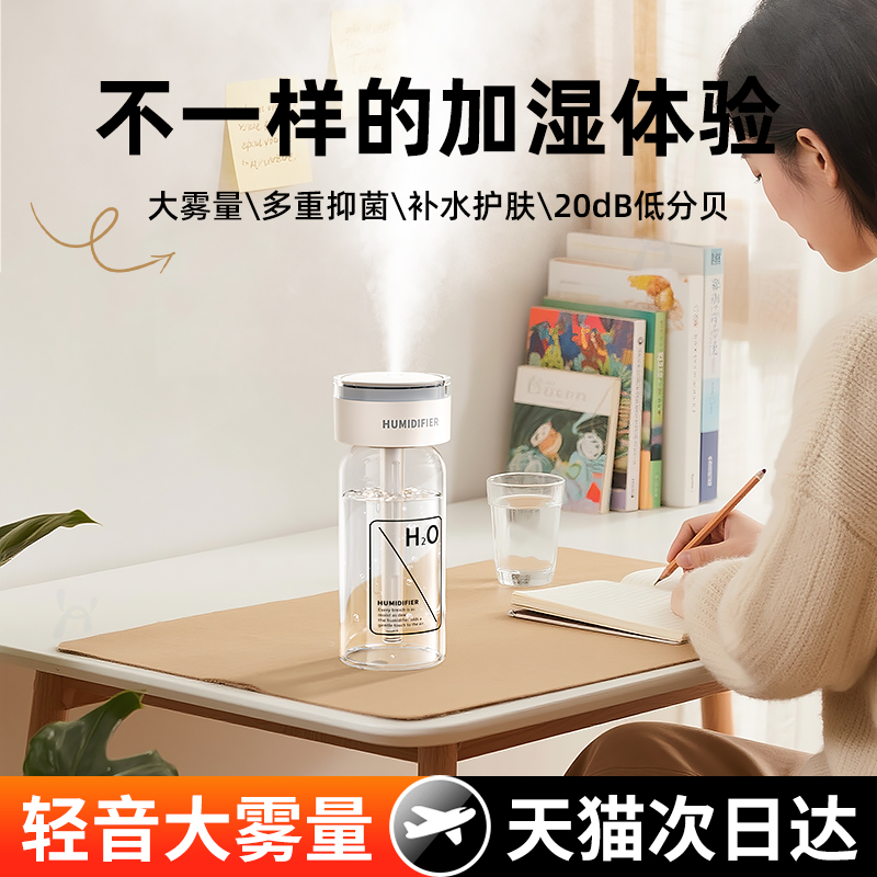 加湿器小型无线便携式矿泉水瓶加湿棒车载办公室桌面补水静音2025新款空气净化器除甲醛去味迷你学生宿舍床上