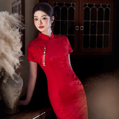 高级感新娘新中式 复古红色提花旗袍连衣裙敬酒服订婚礼服2026新款