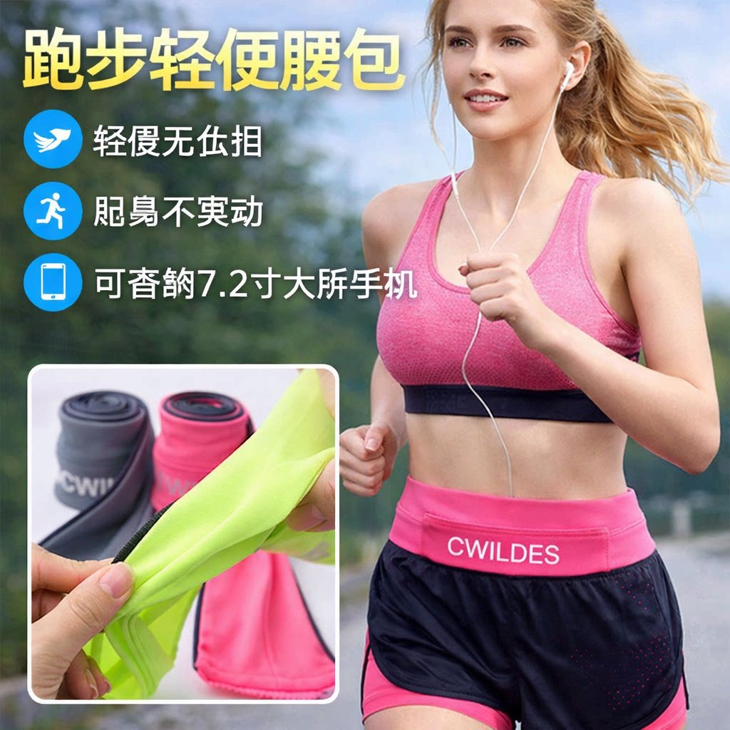 运动腰包女跑步轻便款夏季马拉松贴身轻薄透气弹力隐形手机腰包