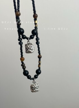 复古银色醒狮串珠项链锁骨链