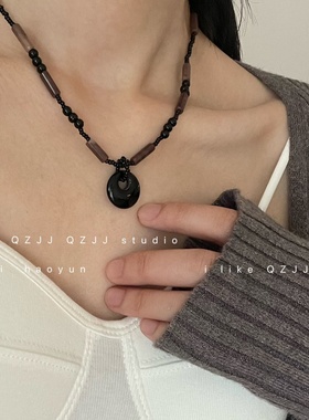 乔治姐姐/复古新中式草莓晶黑色石头项链串珠小众百搭冷淡风