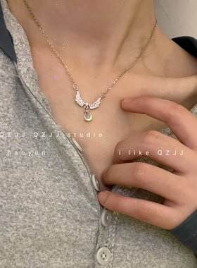 日韩天使翅膀仙气月光石吊坠项链