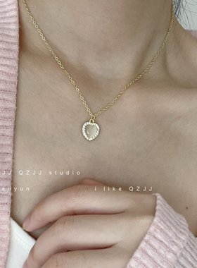 复古猫眼石爱心气质温柔项链