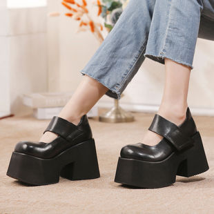 女浅口单鞋 2026春季 真皮松糕厚底鞋 头层牛皮小个子复古增高鞋 新款