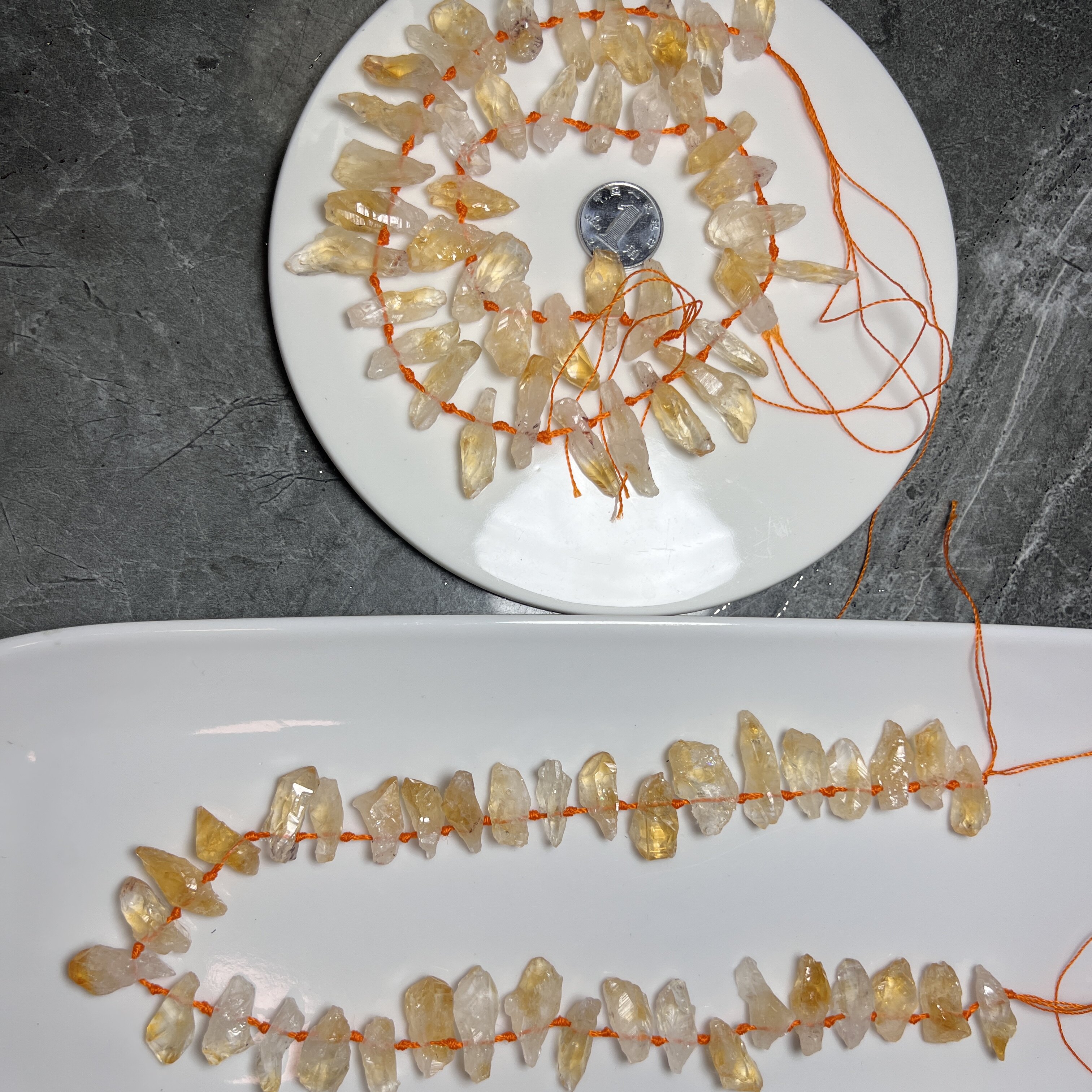 天然黄水晶牙有孔原石半成品串DIY手链项链配件配饰总长40cm