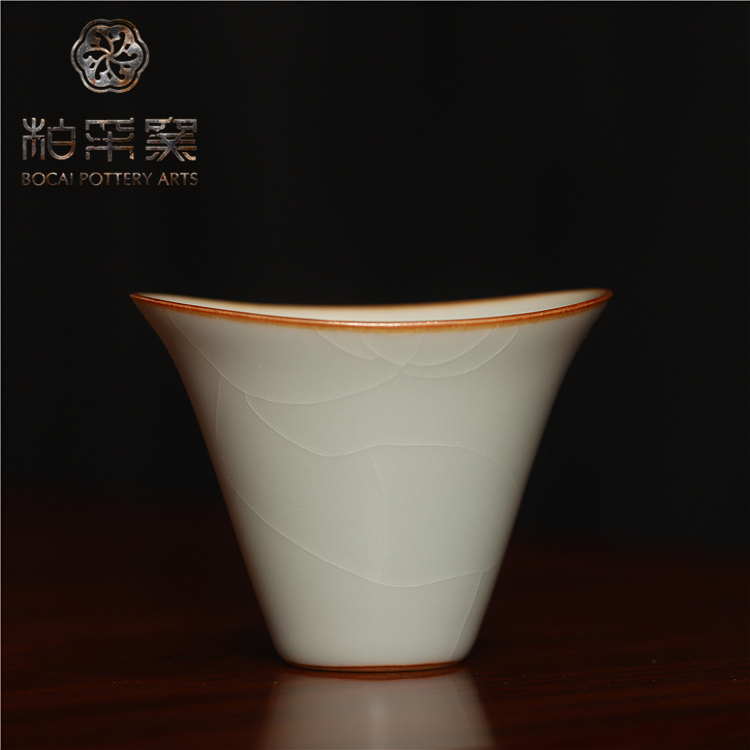 官方正品柏采汝窑高足元宝杯三代冬青茶杯汝瓷杯子陶瓷单杯复古杯