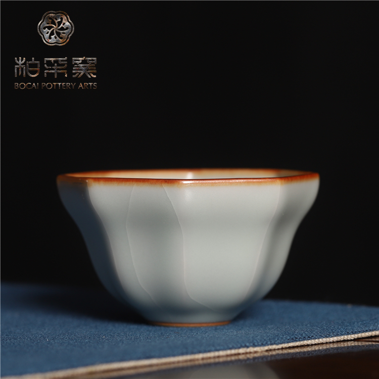 正品柏采汝窑三代冬青葫芦八方杯BR-202E 汝瓷茶杯开片手工品茗杯