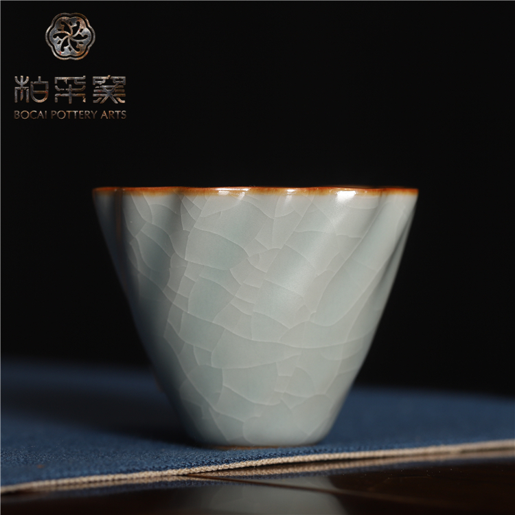 正品 柏采汝窑三代冬青陀螺杯 陶瓷主人茶杯开片杯子复古汝瓷单杯