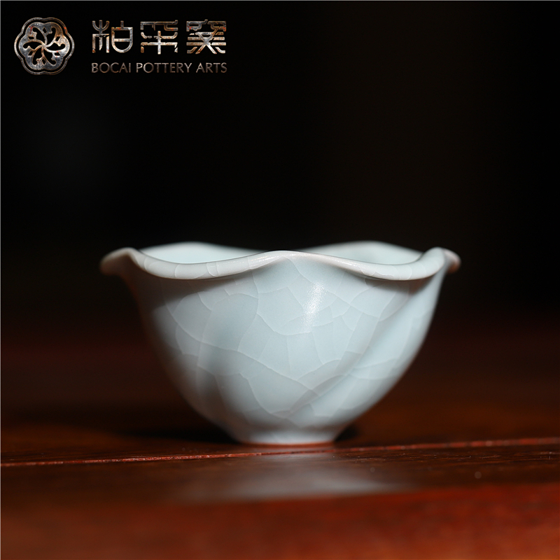 柏采窑豆青釉云朵杯子全手工茶杯