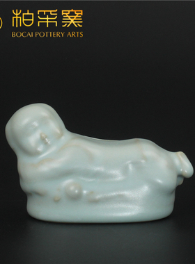 柏采窑一代粉青玉枕茶宠GYR-105B全手工汝窑复古摆件陶瓷中式茶具