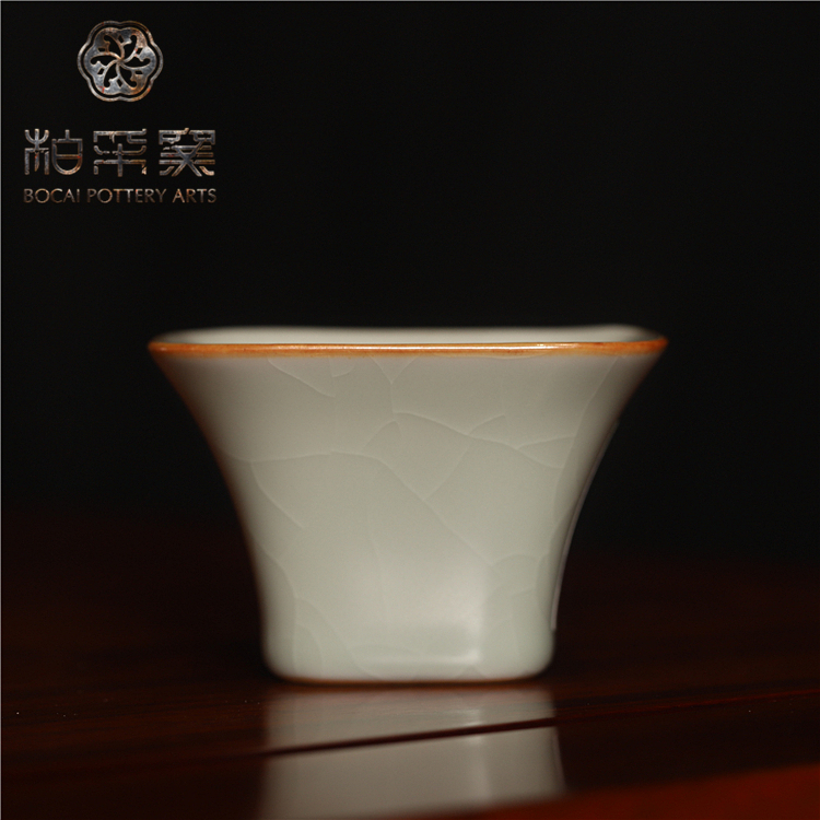 官方正品柏采汝窑四方马蹄杯三代冬青茶杯汝瓷主人杯陶瓷复古茶具