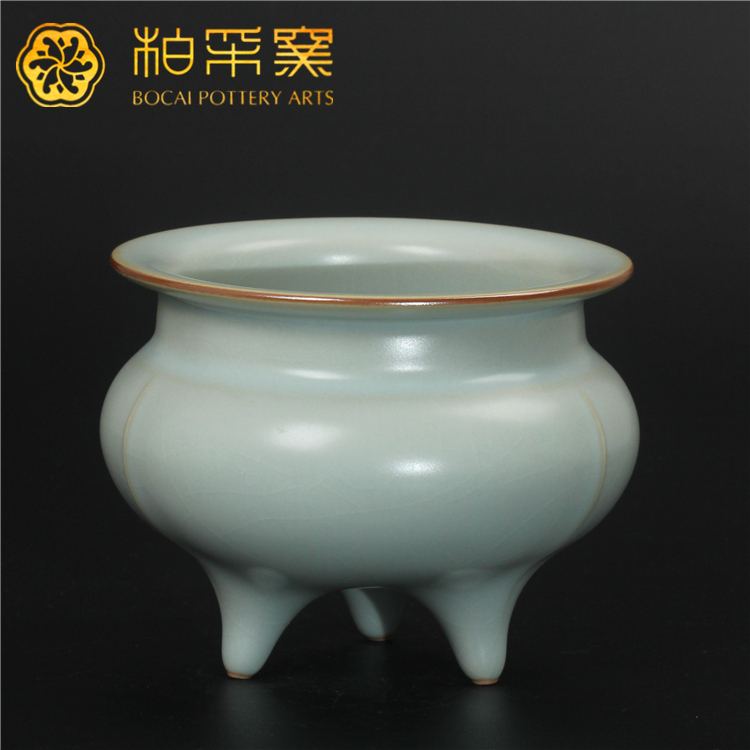 柏采窑香鼎香炉停产老釉粉青香插